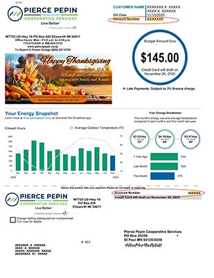 Sample electric bill highlighting account number location